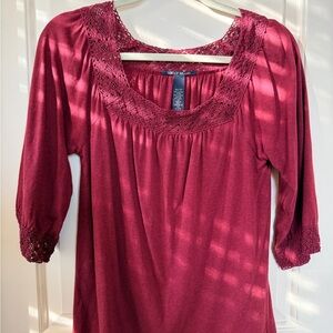 Lucky Brand Deep Red Lace Top